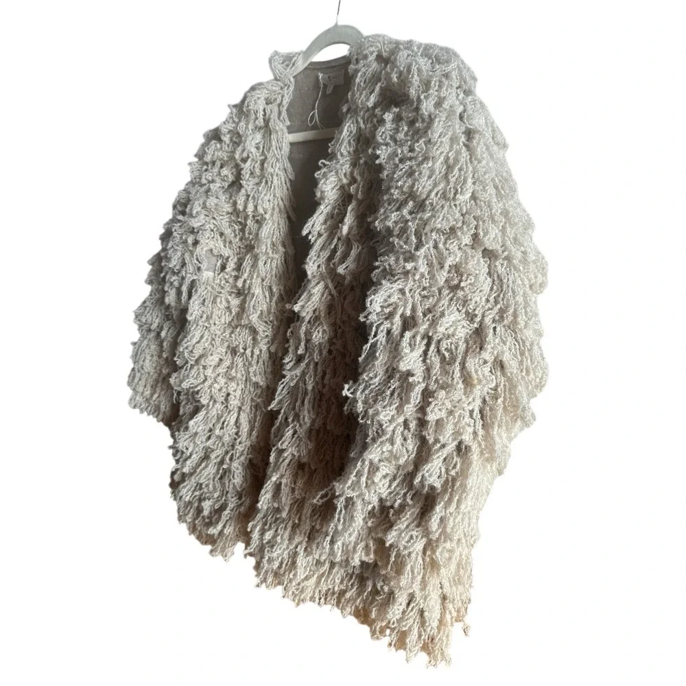 Lou & Grey Ivory Boho Wool Blend Shaggy Yarns Woman's Sz Medium Statement Jacket